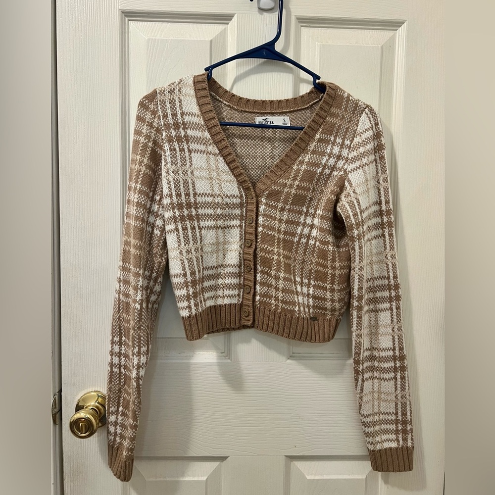 Cropped plaid cardigan/sweater